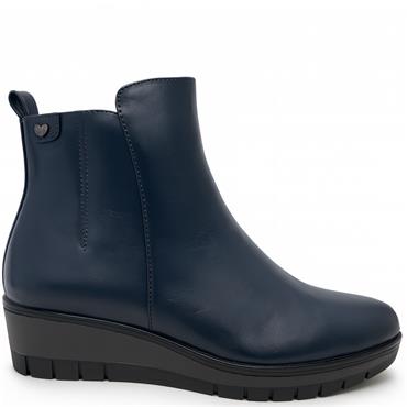 SUSST WOMENS WEDGE ZIP ANKLE BOOT - NAVY